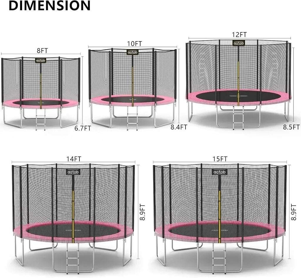 AOTOB 8FT 10FT 12FT 14 FT 15FT Trampoline with Safety Enclosure Net Outdoor Trampoline wourant