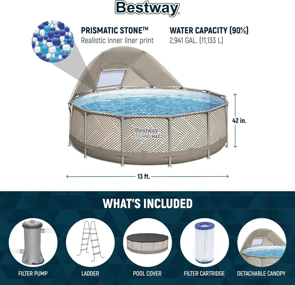Power Steel Round Above Ground Outdoor Backyard Swimming Pool Set 1,000 GPH Filter Pump wourant
