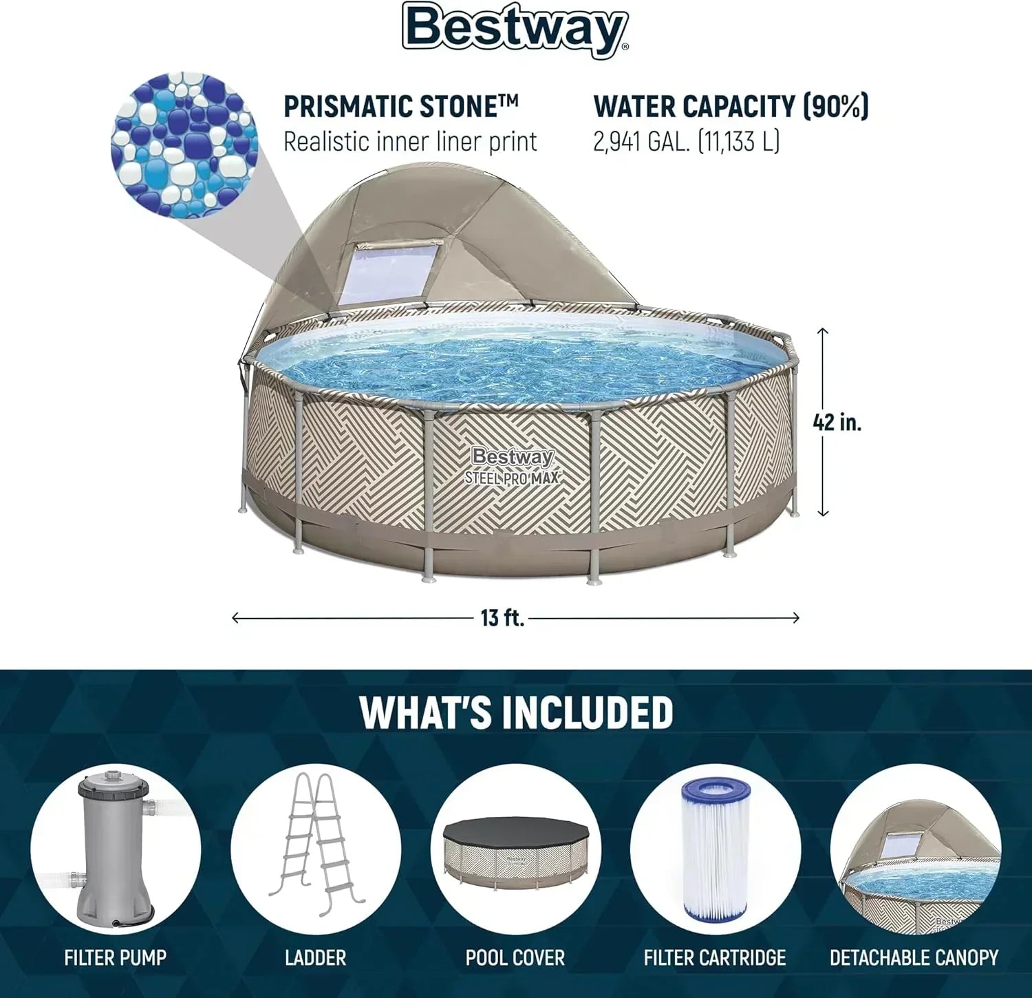 Power Steel Round Above Ground Outdoor Backyard Swimming Pool Set 1,000 GPH Filter Pump wourant