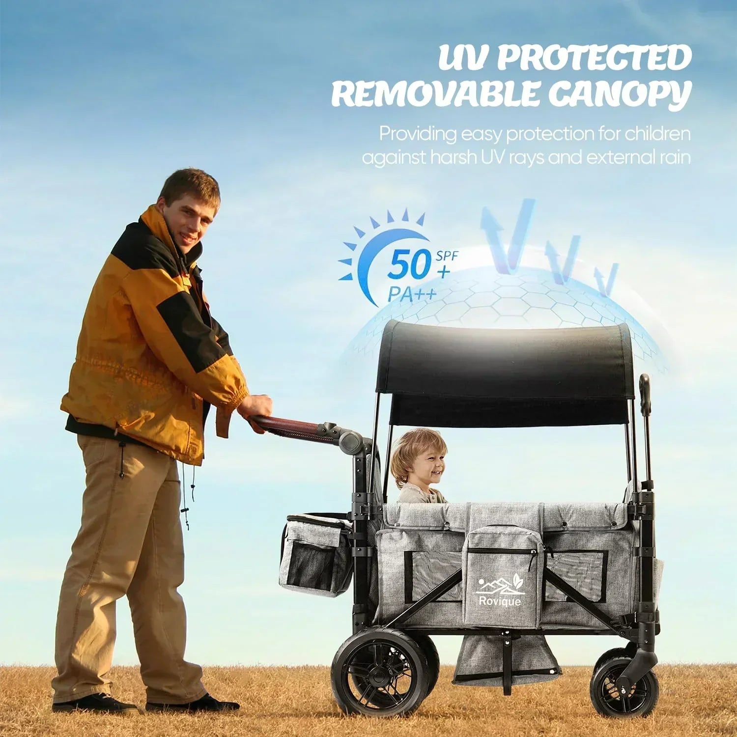 Wagon Stroller for 2 Kids Premium Wagon for Kids with Removable Canopy Snack Tray wourant
