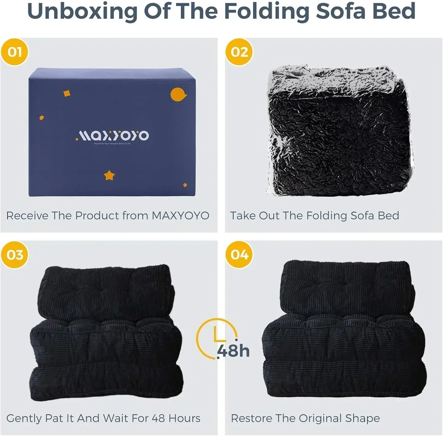 MAXYOYO Folding Sofa Bed Convertible Sleeper Chair with Pillow Foldable Mattress with Back Support wourant