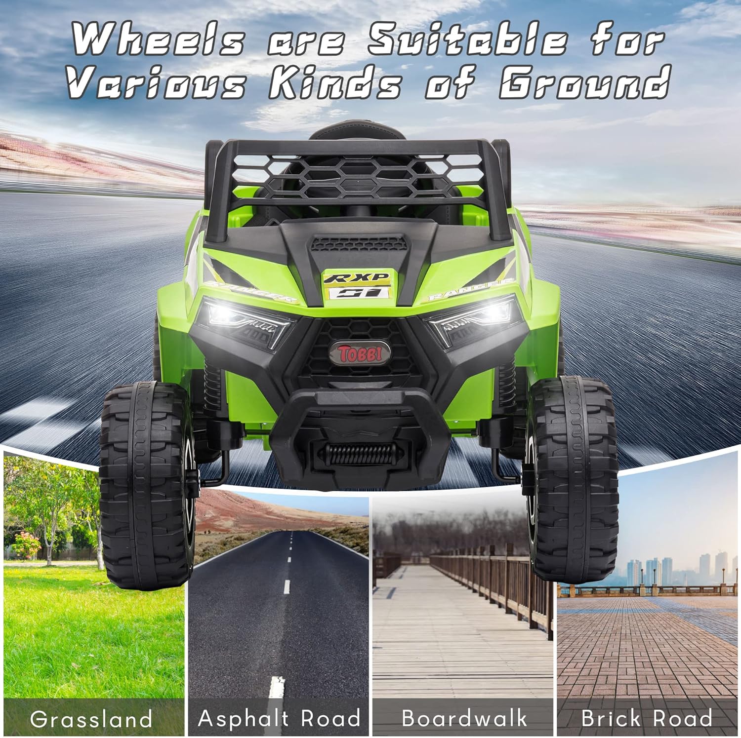 TOBBI 12V Kids Ride on Car Electric Off-Road UTV Truck with Diverse Functions Double Open Doors wourant