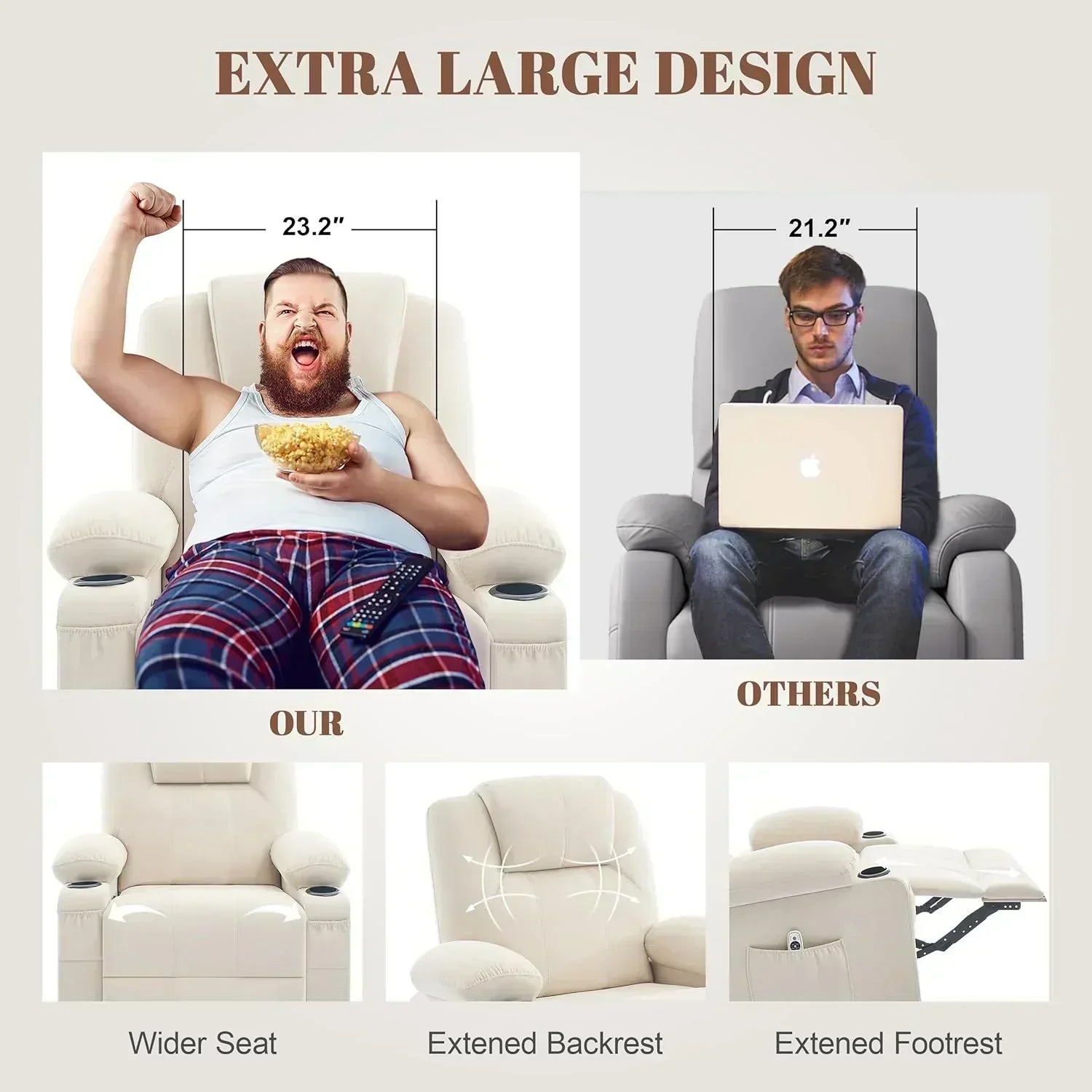 Large Swivel Rocking Recliner with Massage Function 360 Degree Swivel Rocking Single Sofa wourant