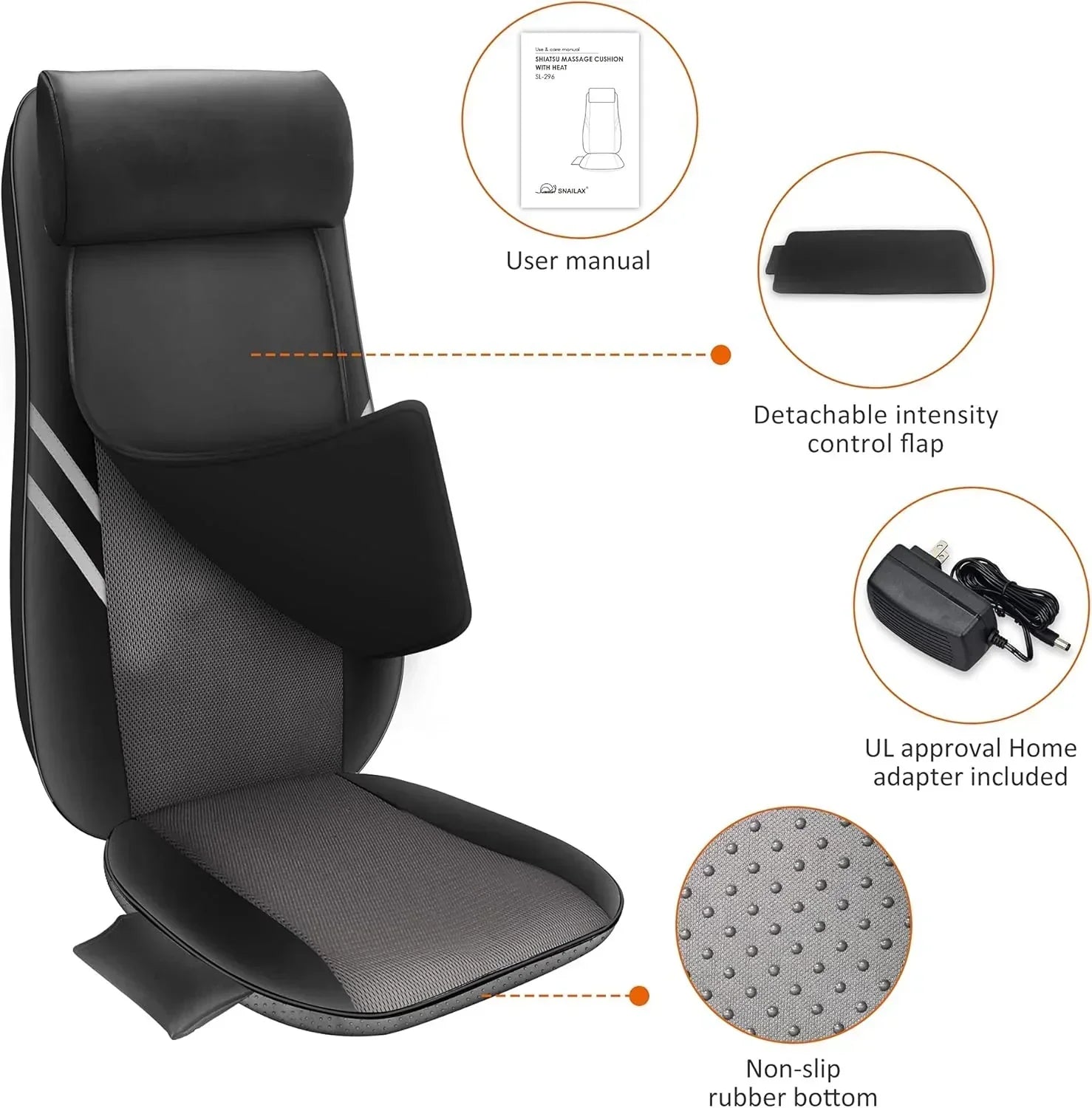 Snailax Shiatsu Massage Cushion with Heat Massage Chair Pad Kneading Back Massager for Home wourant
