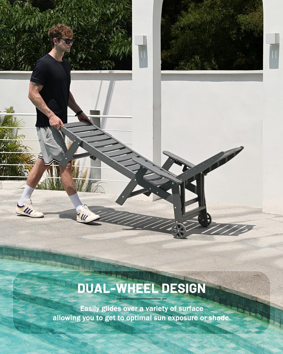 Lounge Chair Outdoor Chaise Lounge HDPE 6-Position Outdoor Chaise Lounge Patio Lounge Chair wourant