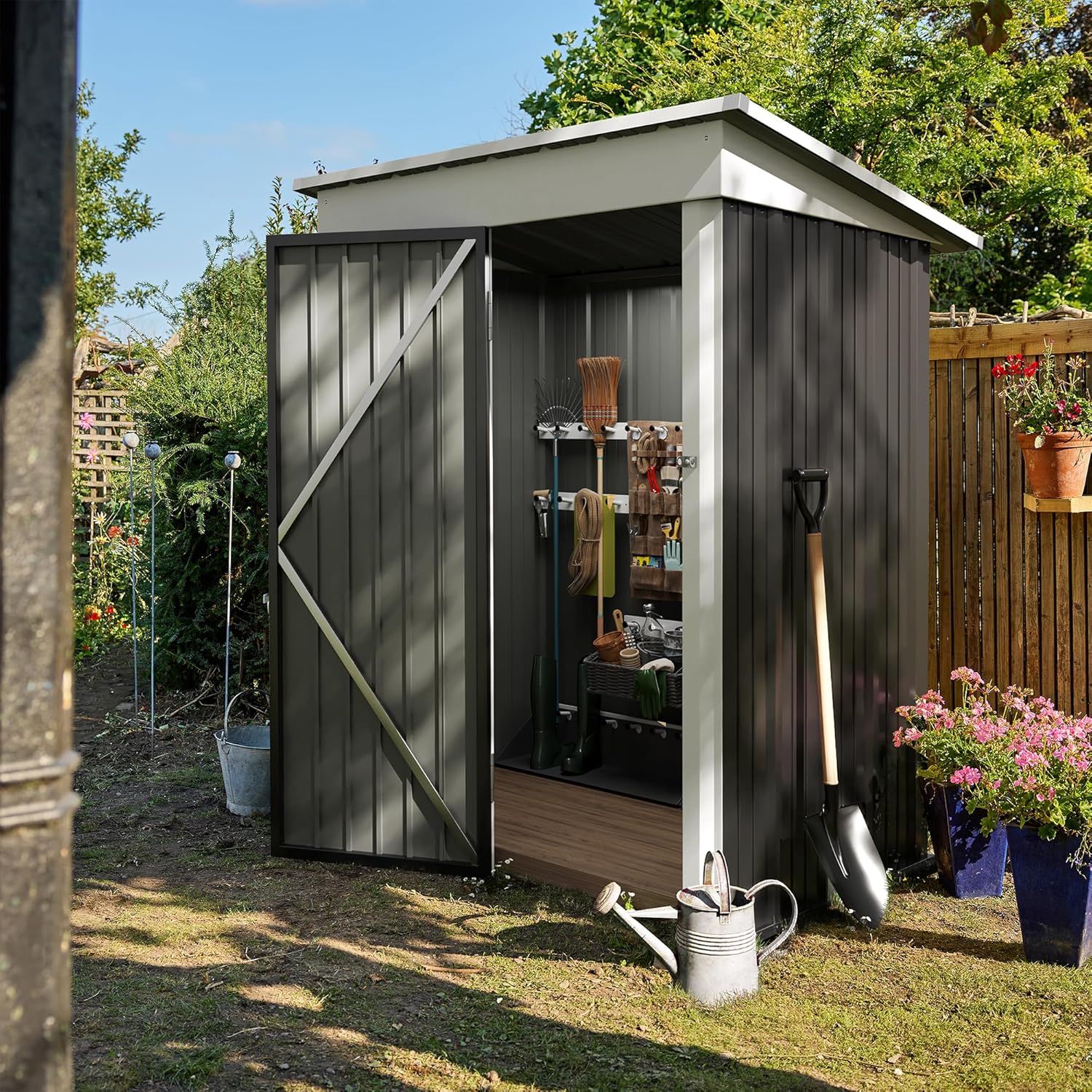 Devoko Outdoor Storage Shed Lockable Metal Garden Shed Steel Anti-Corrosion Storage House wourant