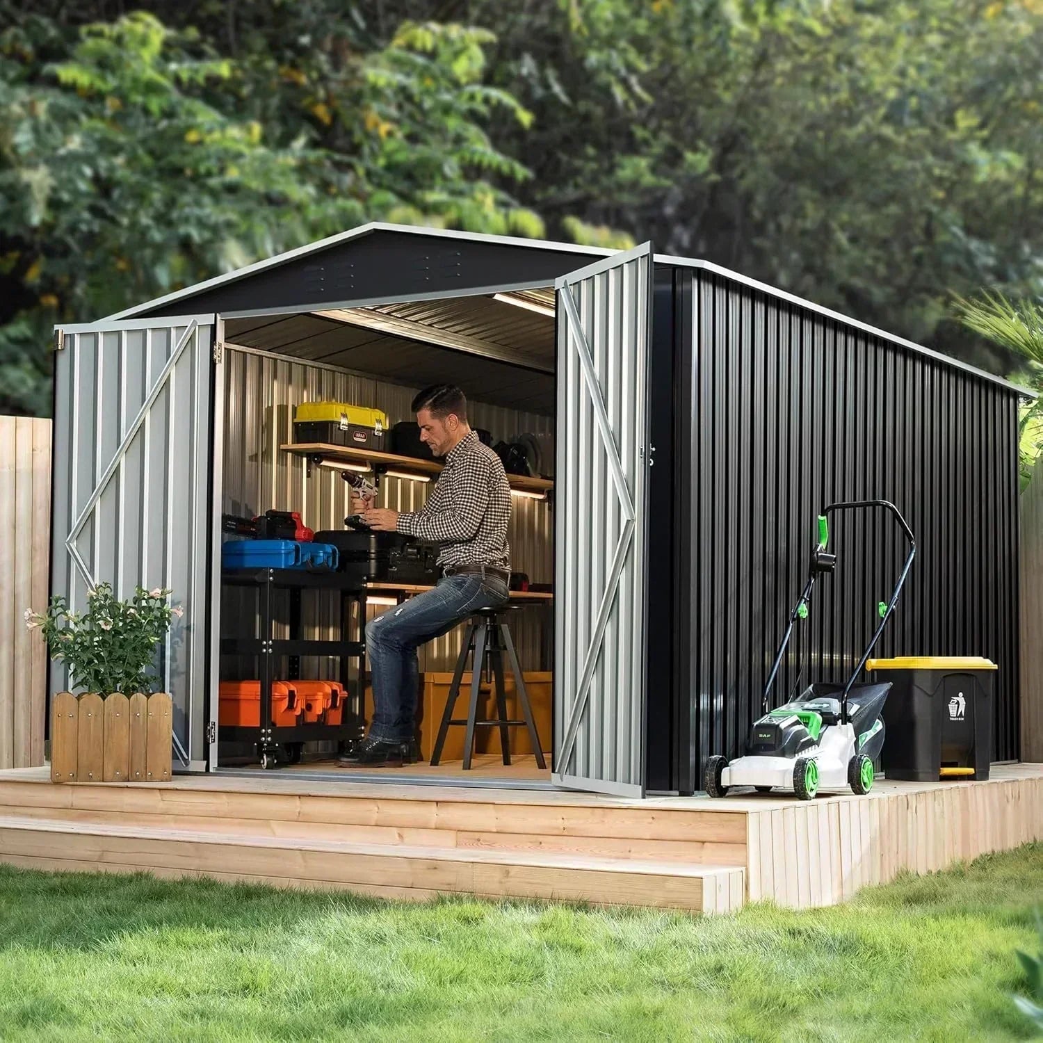 Polar Aurora 8 x 12 FT Outdoor Storage Shed Metal Garden Shed with Updated Frame Structure wourant
