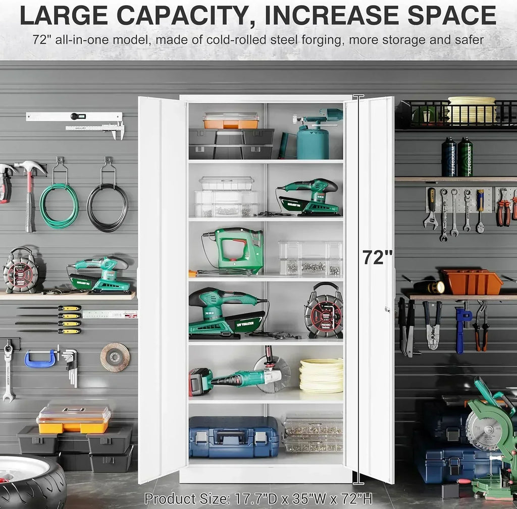 Metal Storage Cabinet with 2 Doors and 6 Shelves Black Metal Cabinet Garage Storage Cabinet wourant