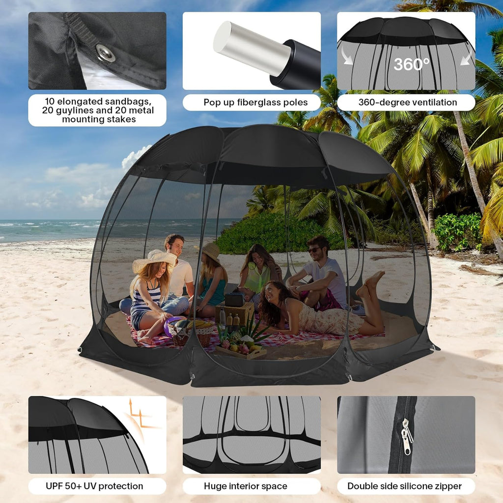 Screen gazebo sleeps 6-10-15 people Igloo-style canopy tent mosquito net on the sides Perfect wourant