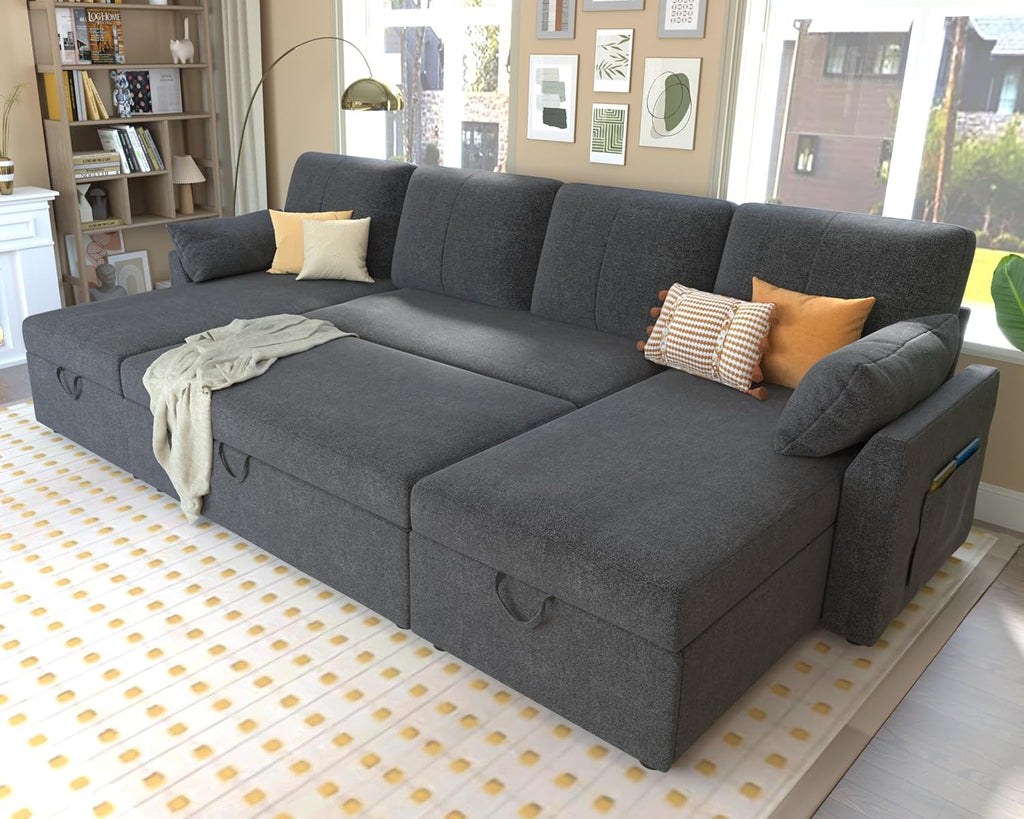 VanAcc Sofa Bed Sleeper Sofa with Storage Chaise 2 in 1 Pull Out Couch Living Room wourant