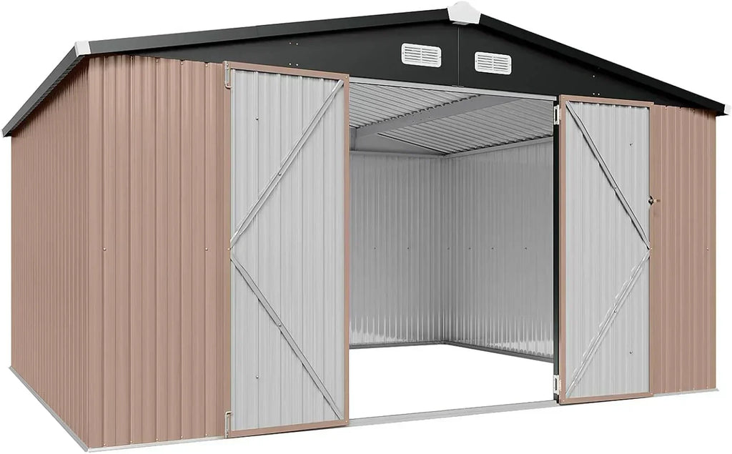 Aoxun 12x10 FT Shed Metal Outdoor Waterproof Storage Shed Steel Utility Garden Tool Shed wourant