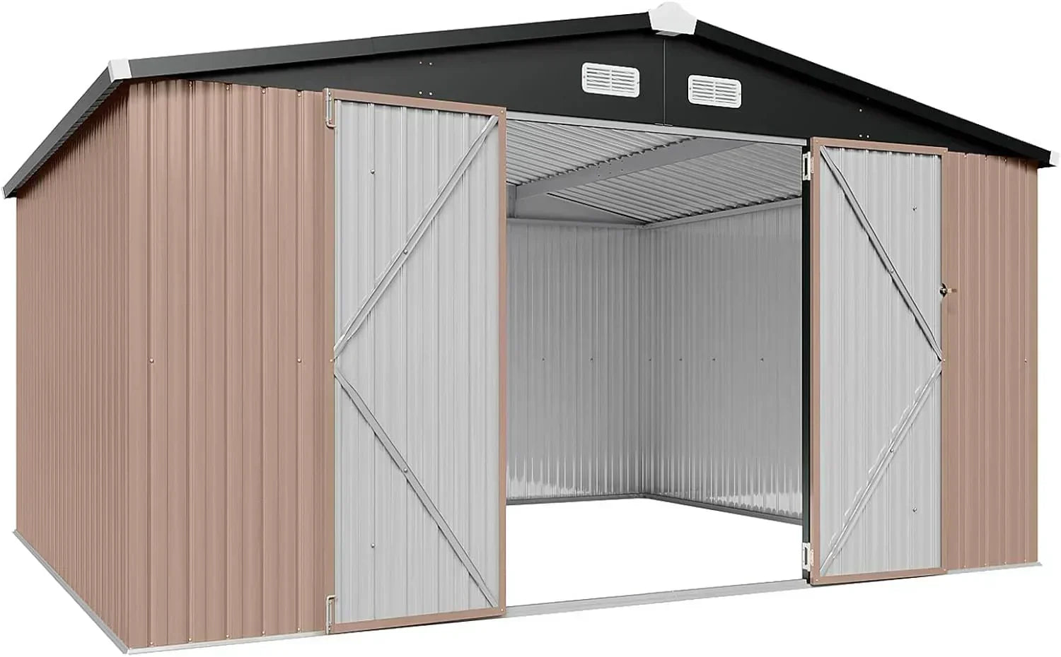 Aoxun 12x10 FT Shed Metal Outdoor Waterproof Storage Shed Steel Utility Garden Tool Shed wourant