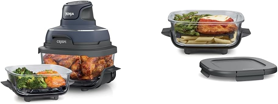 Ninja Crispi 4 in 1 Portable Glass Air Fryer Cooking System 4QT 6 Cup TempWare Glass Containers wourant
