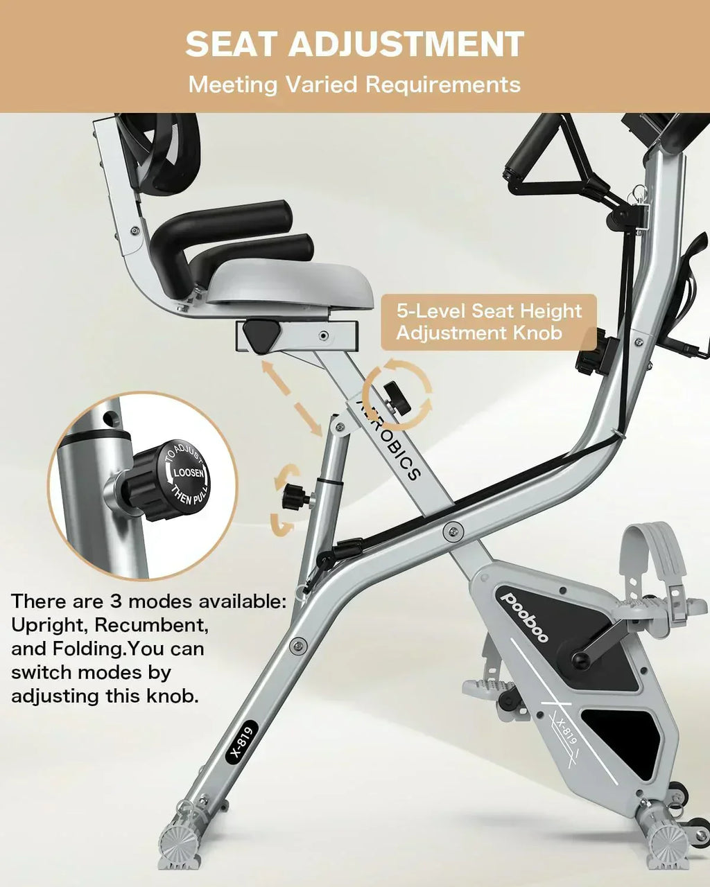 pooboo Folding Exercise Bike Foldable Fitness Stationary Bike Machine Upright Indoor Cycling Bike wourant