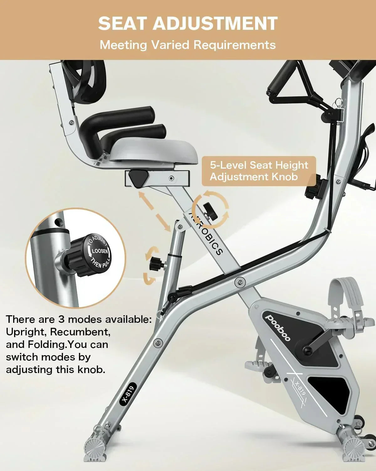 pooboo Folding Exercise Bike Foldable Fitness Stationary Bike Machine Upright Indoor Cycling Bike wourant
