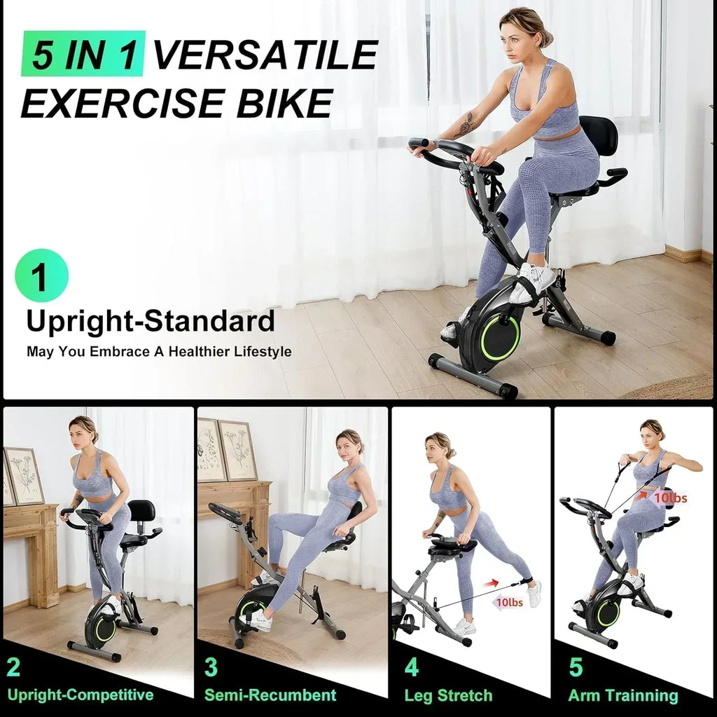 Foldable Exercise Bike Stationary Bikes  5 IN 1 Indoor Workout Cycling Bike Quiet Magnetic Resistance wourant