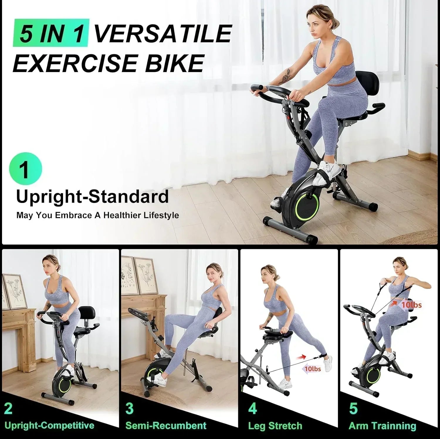 Foldable Exercise Bike Stationary Bikes  5 IN 1 Indoor Workout Cycling Bike Quiet Magnetic Resistance wourant