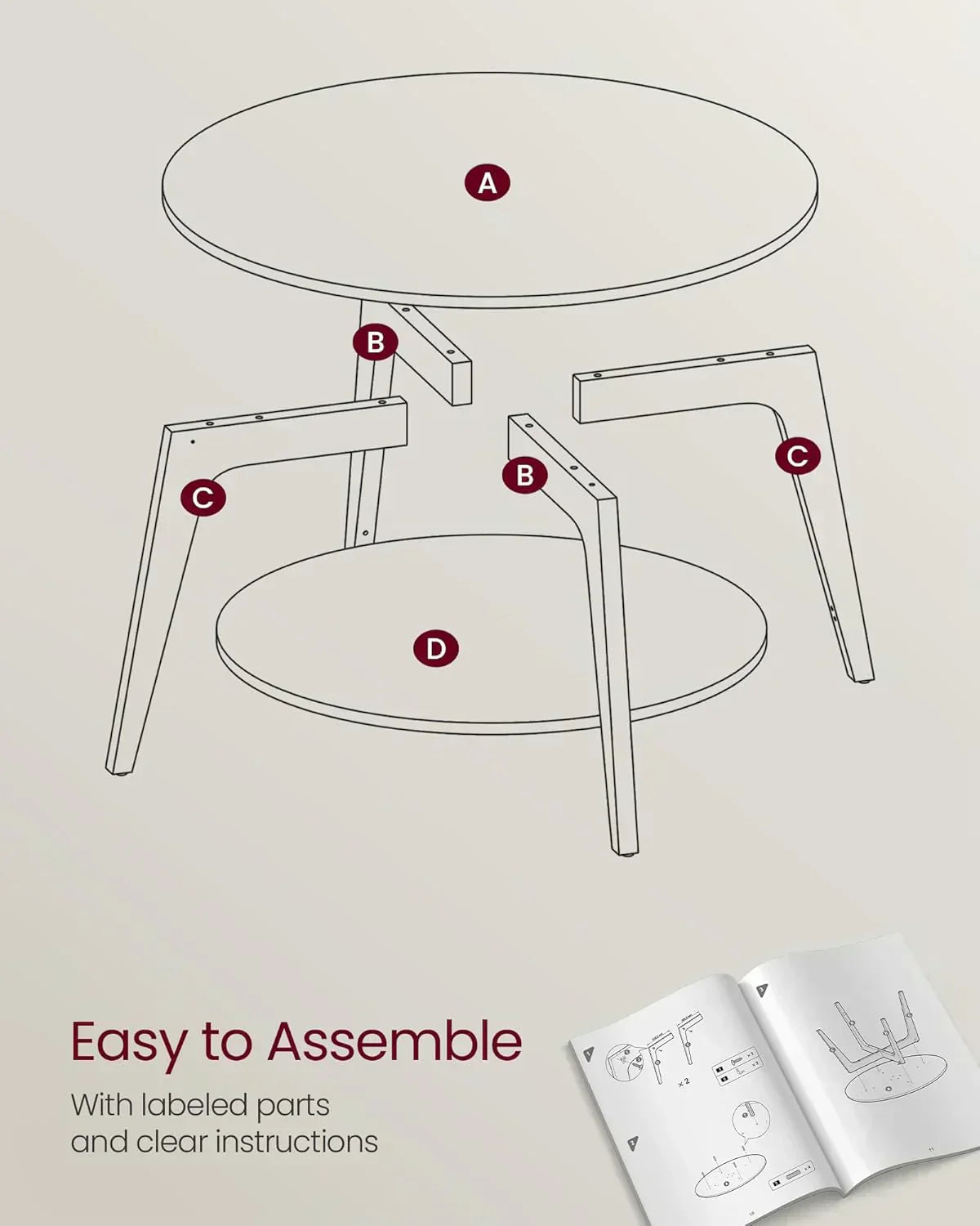 VASAGLE Round Coffee Table 2 Tier Coffee Table with Storage for Living Room 31.5 x 17.7 Inches wourant