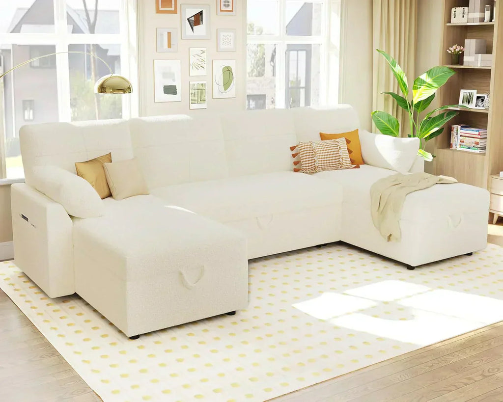 VanAcc Sofa Bed Sleeper Sofa with Storage Chaise 2 in 1 Pull Out Couch Living Room wourant