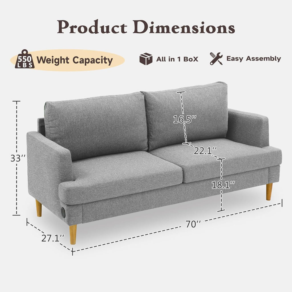 Loveseat Sofa Couch for Living Room with USB Type C Ports Dark Gray Upholstered Small Couches wourant