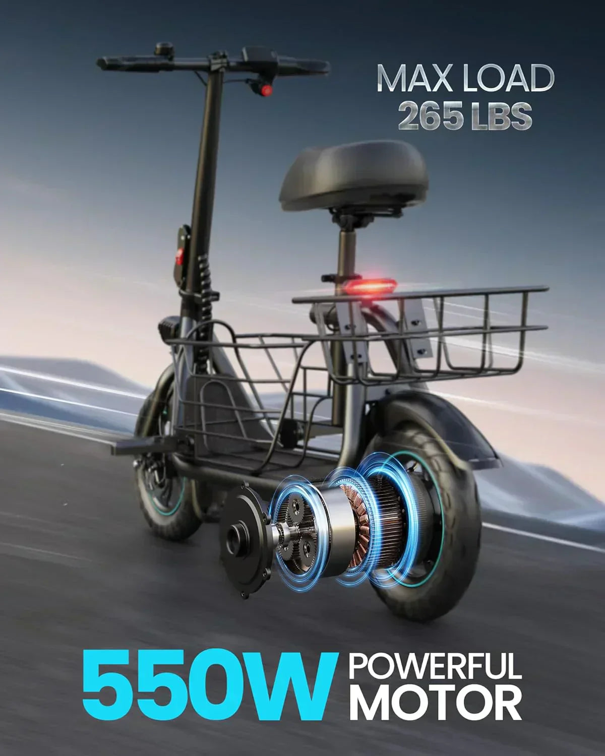 Gyroor Adult Electric Scooter with Large Center Basket 20 Mile Range Foldable and Seat wourant