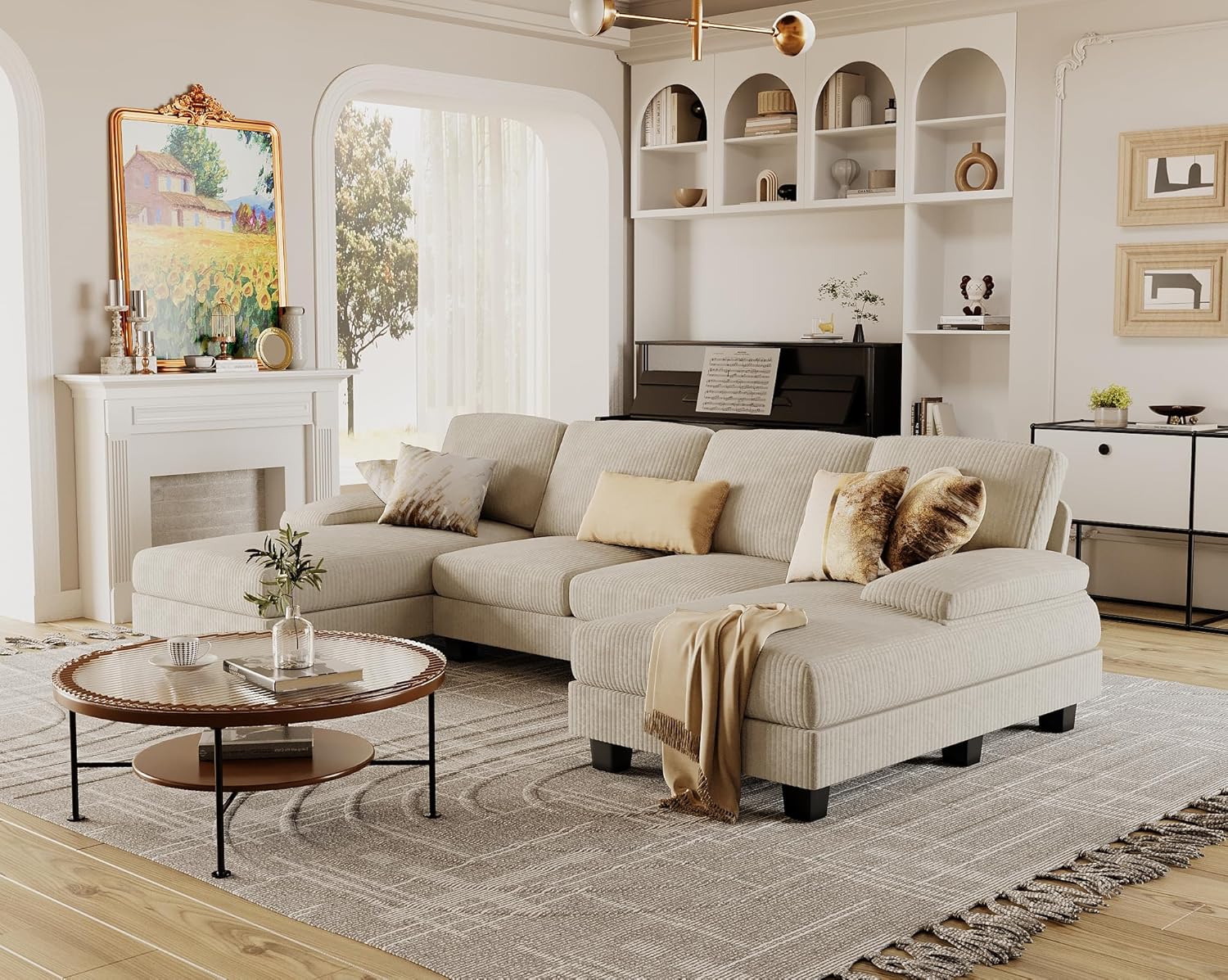 Furmax Sectional Couches for Living Room U-Shaped Sofa Couch Linen Fabric 4 Seat Sofa Set wourant