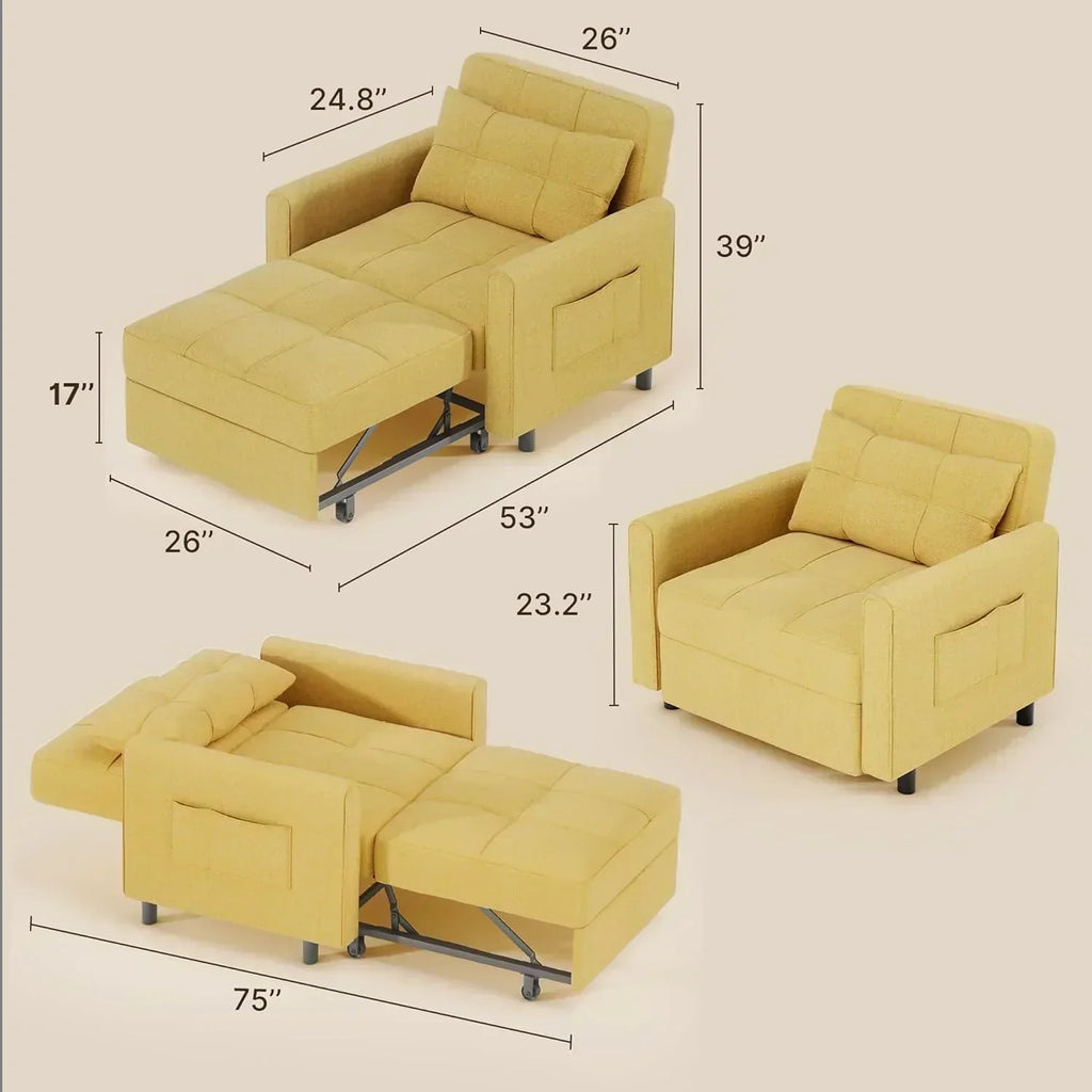 Sofa Bed Chair 3 in 1 Convertible Pullout Single Sleeper Chair Bed Spacious Multifunctional Sofa wourant