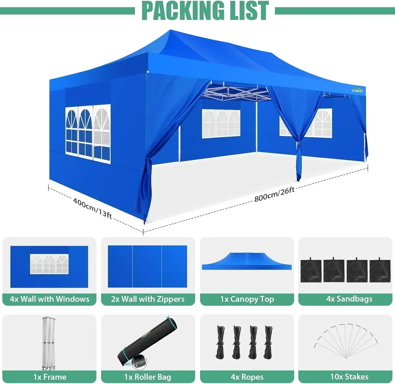 COBIZI 10x20 Heavy Duty Pop up Canopy Tent 6 sidewalls Commercial Canopy Wedding Party Tents wourant