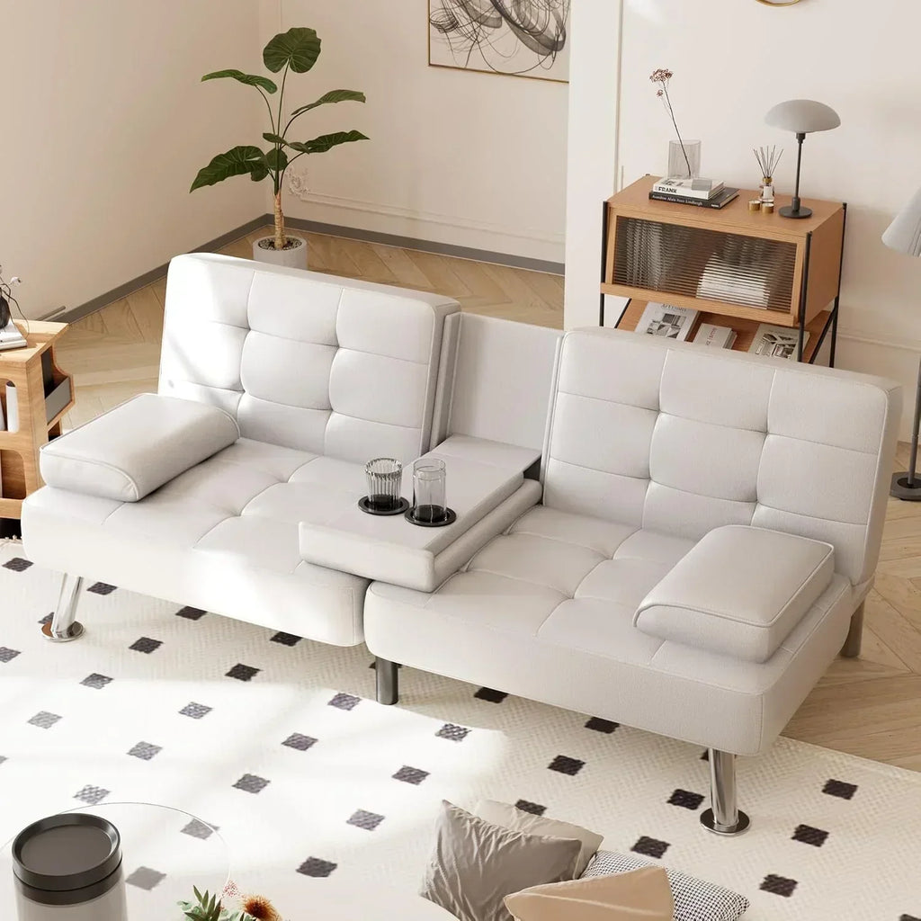 Shahoo Convertible Folding Futon Sofa Bed Sleeper Couch for Living Room Faux Leather wourant