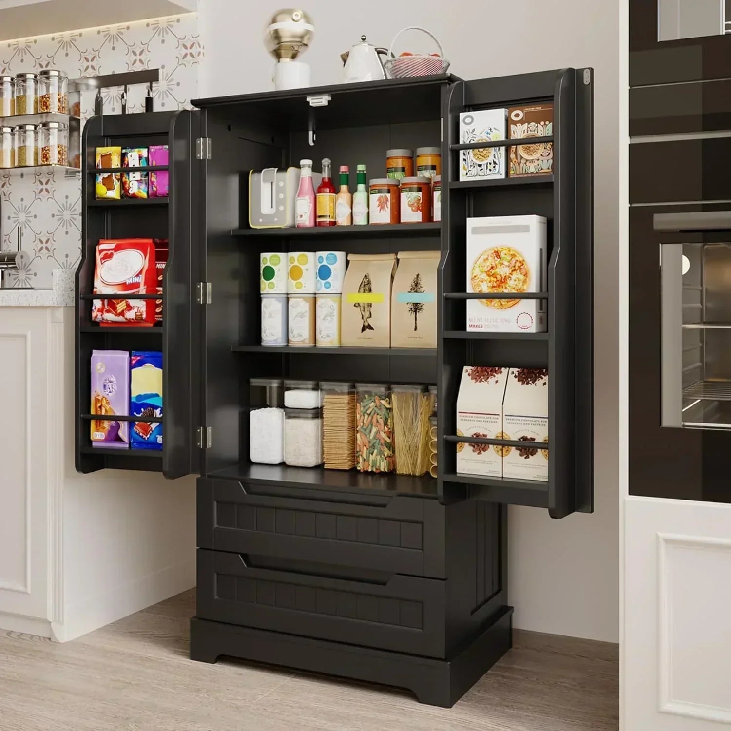 Gizoon Kitchen Pantry Cabinet with Drawers Freestanding Bathroom Storage Cabinet with Doors wourant