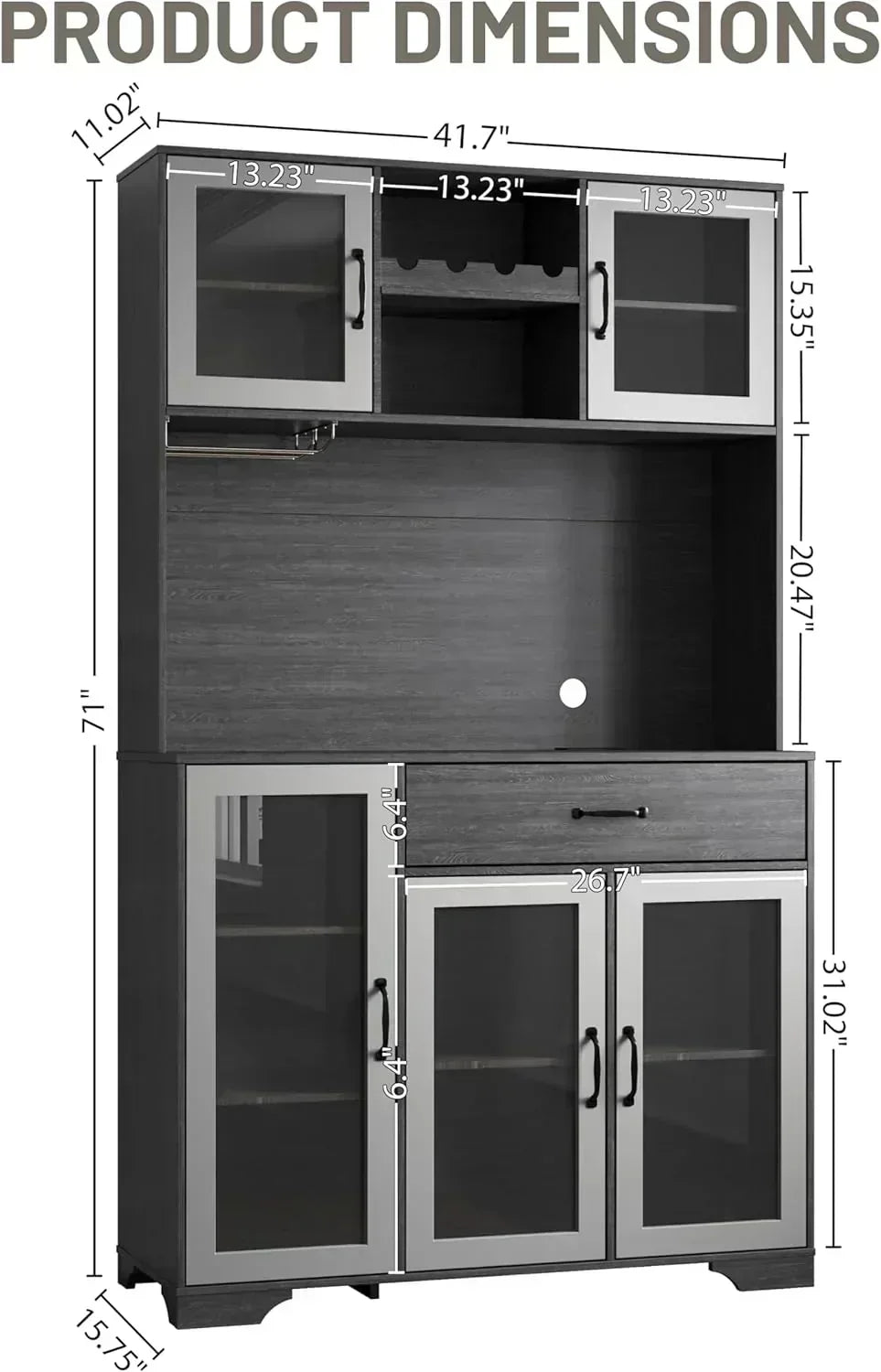 Kitchen Hutch Pantry Cabinet 71" Tall with Glass Doors wourant