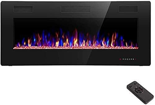 R.W.FLAME 60" Recessed and Wall Mounted Electric Fireplace, Low Noise, Fit for 2 x 6 Stud, Remote Control with Timer, Touch Screen, Adjustable Flame Color and Speed, 750-1500W wourant