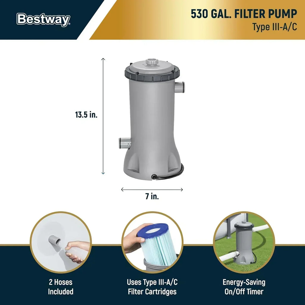 Power Steel Round Above Ground Outdoor Backyard Swimming Pool Set 1,000 GPH Filter Pump wourant