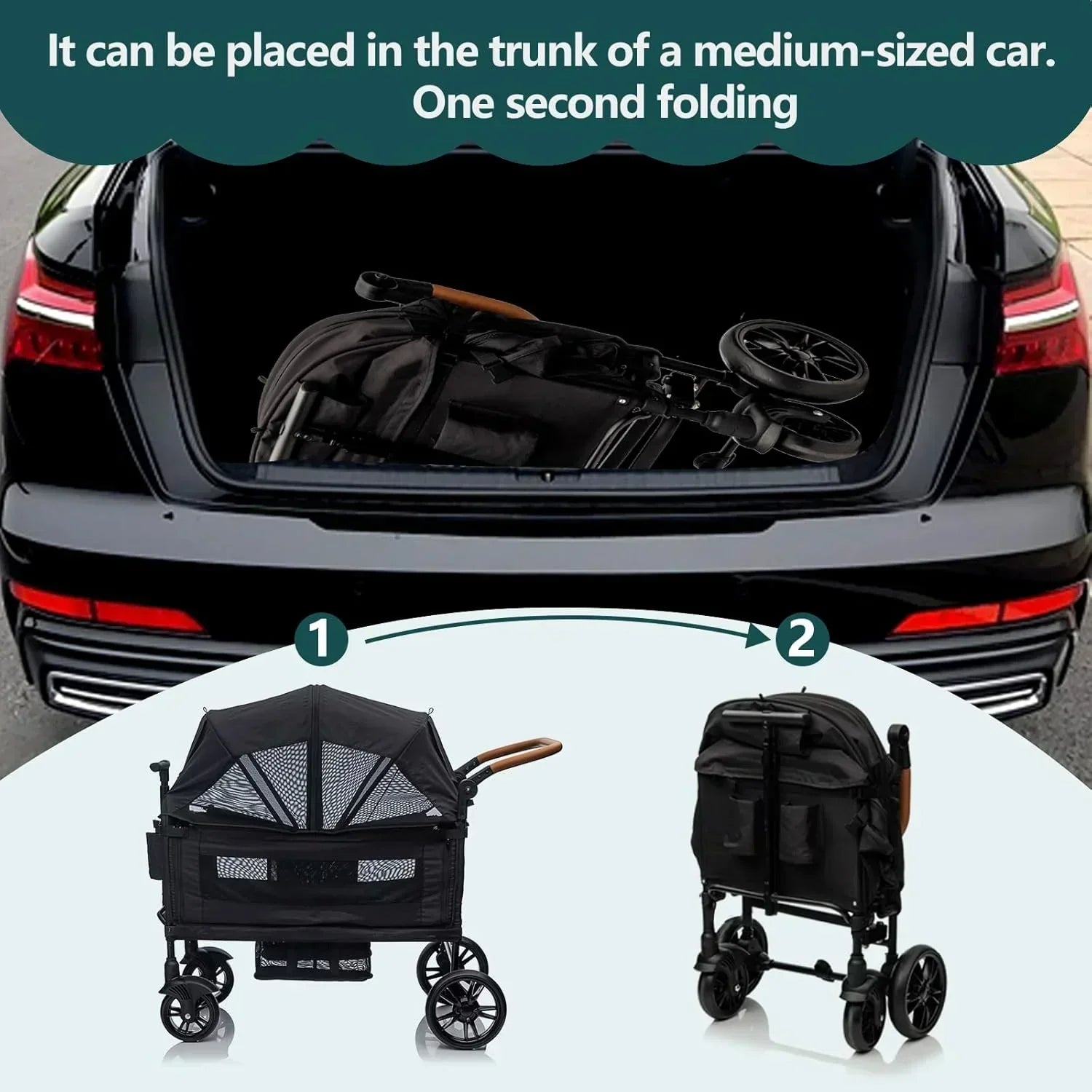 Wagon Stroller for 2 Kids Cargo-Travel Stroller Push-Pull Double Wagon Lightweight Folding Stroller wourant
