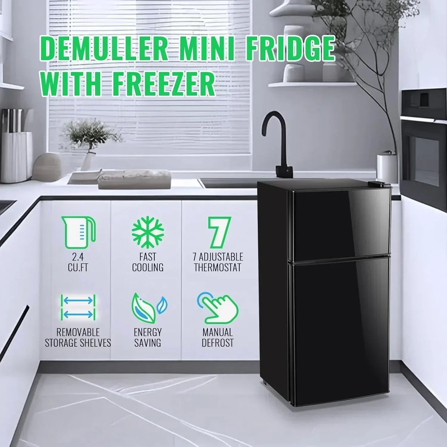2.4 Cu.Ft Mini Fridge with Freezer Double Door Small Tiny Size Refrigerator with 7 Control Knob wourant