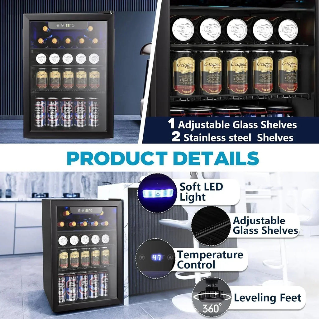 Mini Fridge 130 Can Beverage Refrigerator Cooler Drink Fridge Adjustable Temperature Control wourant