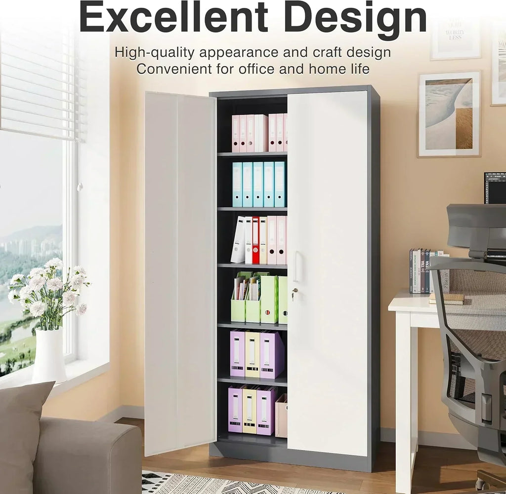 Metal Storage Cabinet with 2 Doors and 6 Shelves Black Metal Cabinet Garage Storage Cabinet wourant