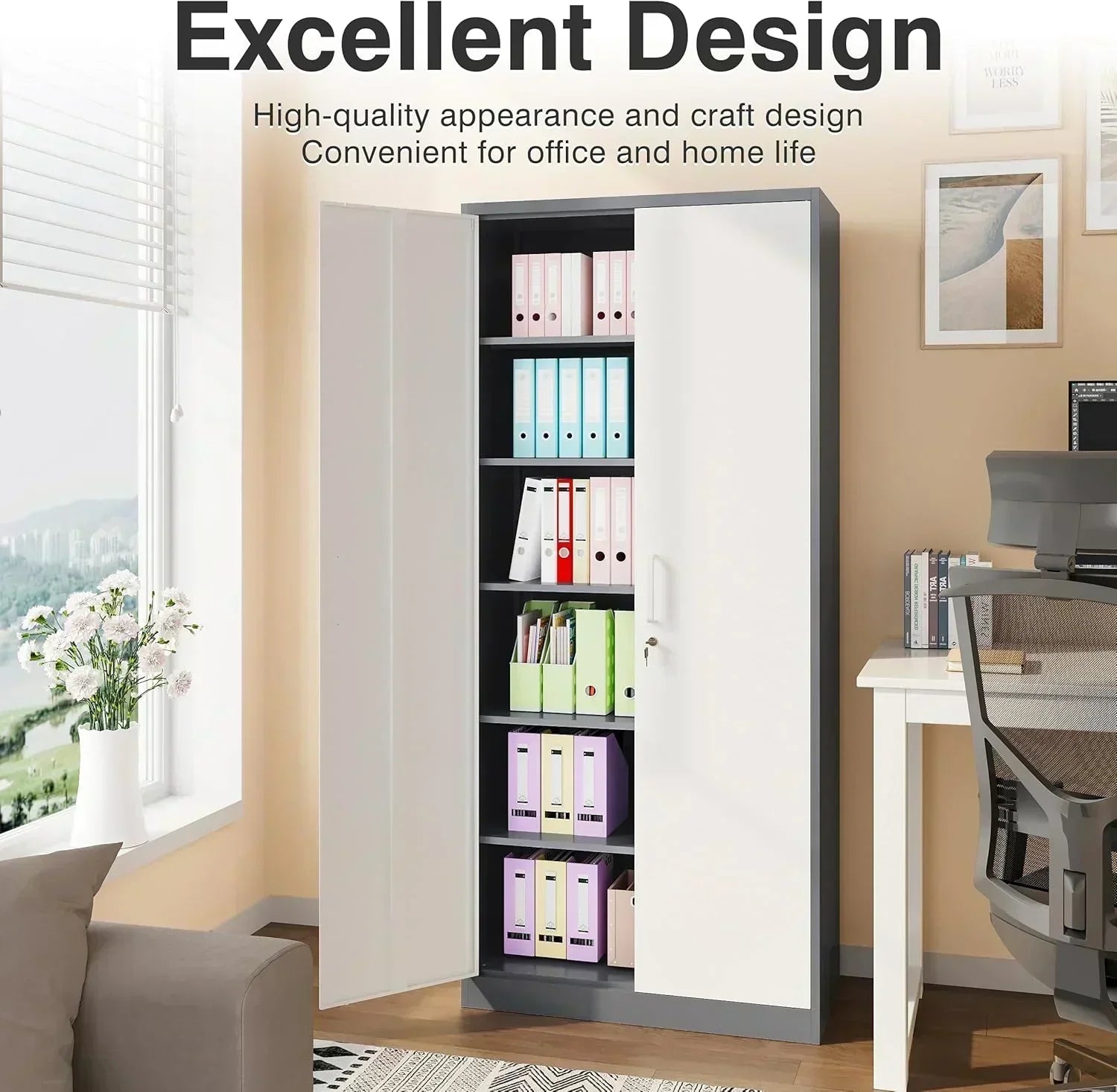 Metal Storage Cabinet with 2 Doors and 6 Shelves Black Metal Cabinet Garage Storage Cabinet wourant