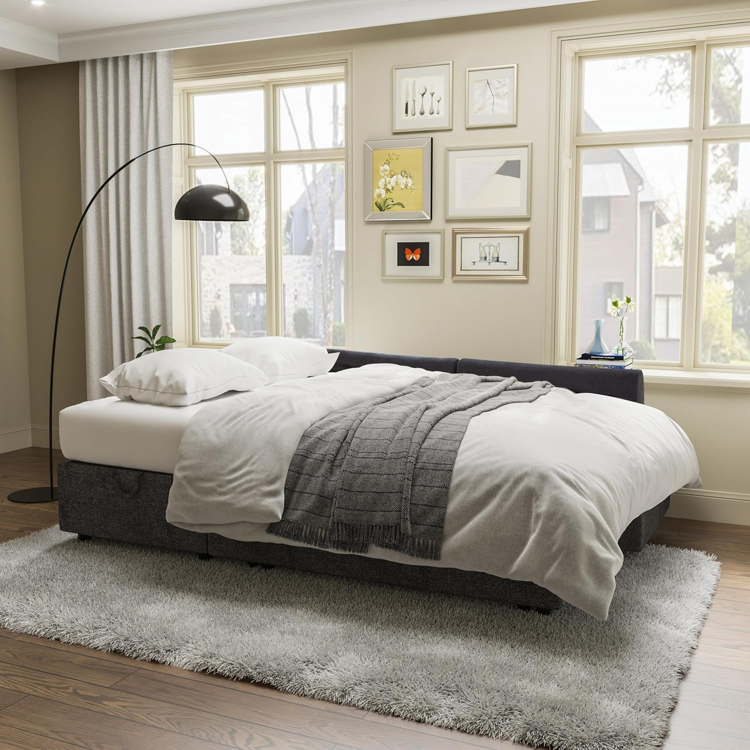 VanAcc Sofa Bed Sleeper Sofa with Storage Chaise 2 in 1 Pull Out Couch Living Room wourant