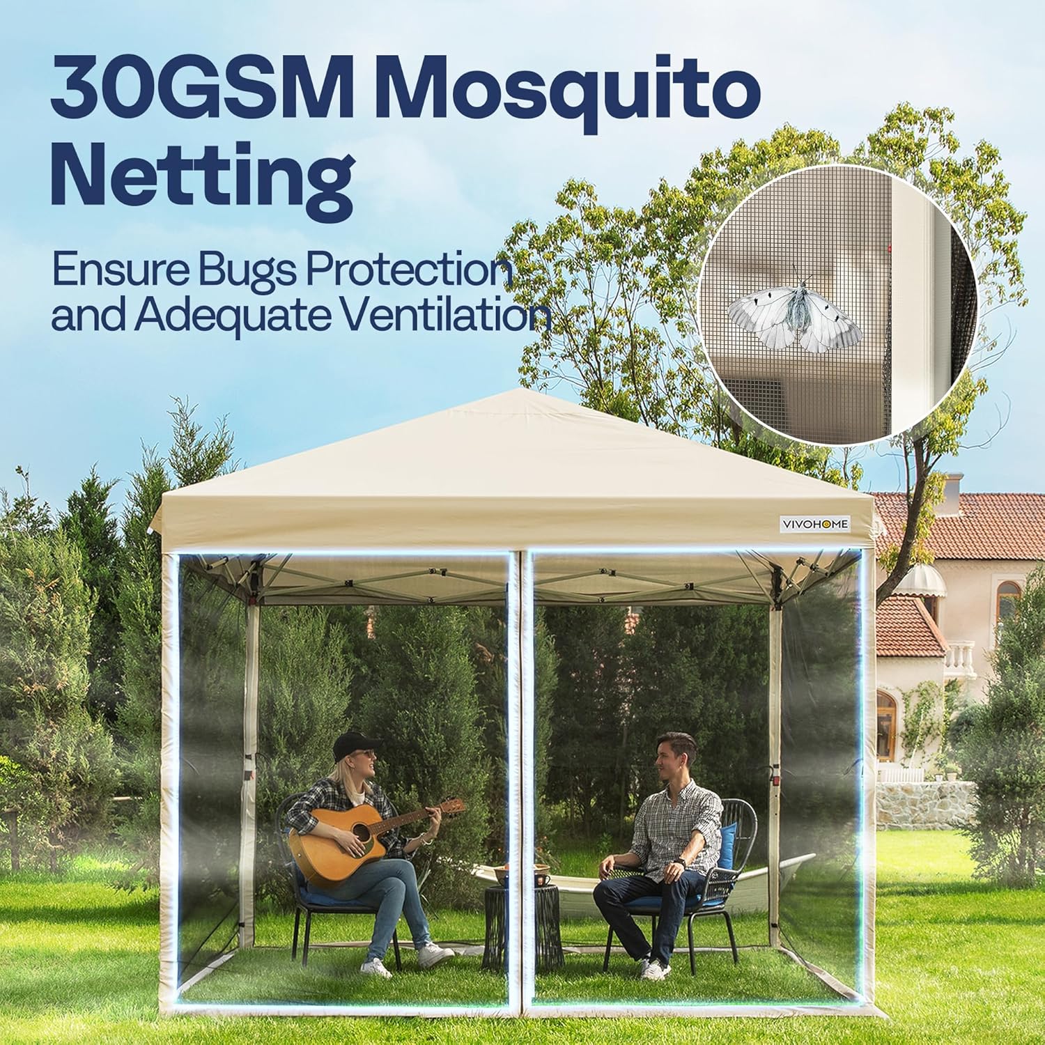 10x10ft Easy Pop-Up Canopy Outdoor Screen Tent with Mosquito Netting 2 Zipper Doors Roller Bag wourant