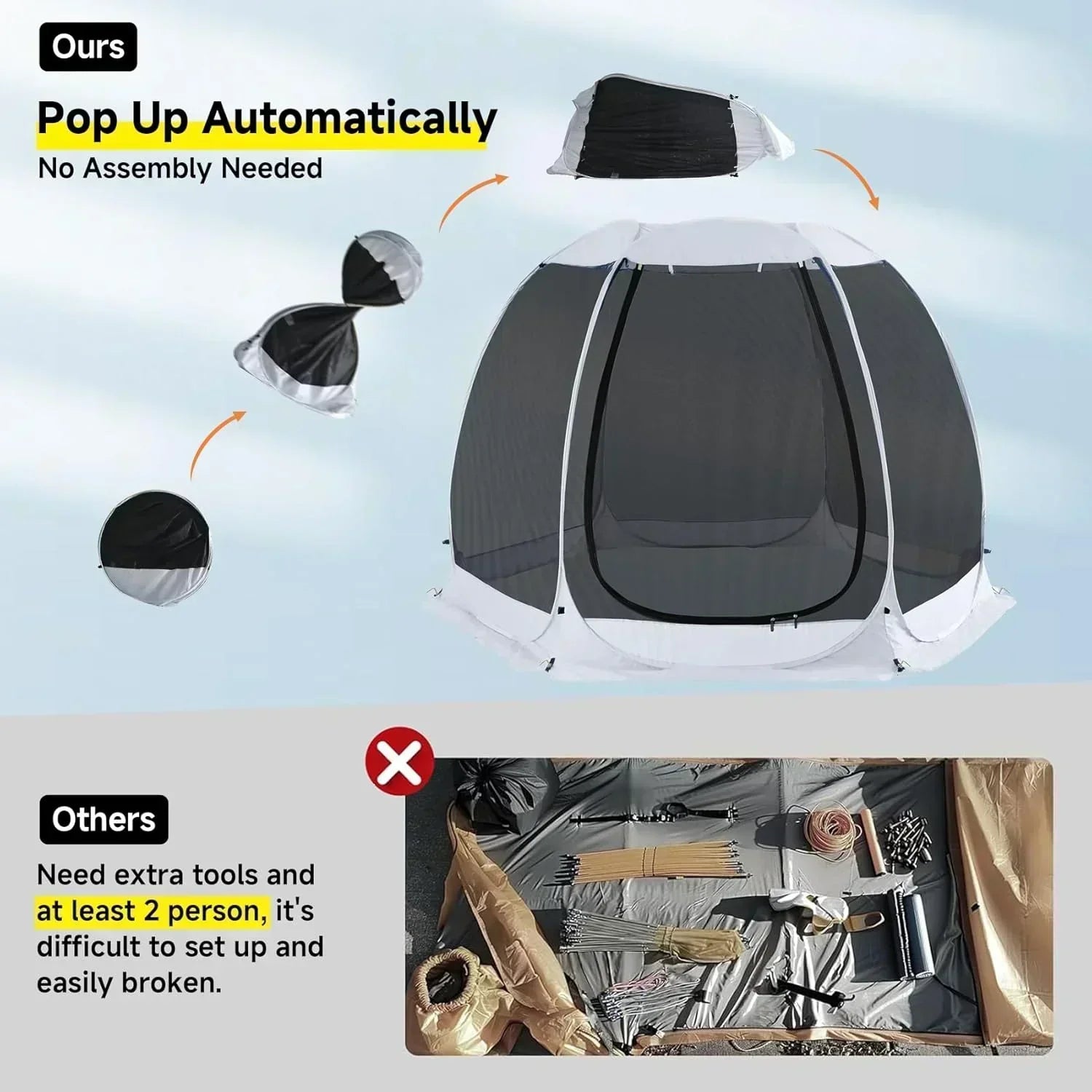 Screen gazebo sleeps 6-10-15 people Igloo-style canopy tent mosquito net on the sides Perfect wourant