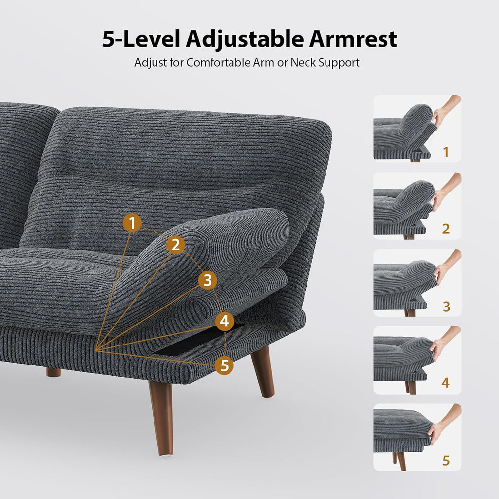 Convertible Futon Sofa Bed 66 Inch Corduroy Futon Sofa Recliner Sofa Bed for Small Spaces wourant