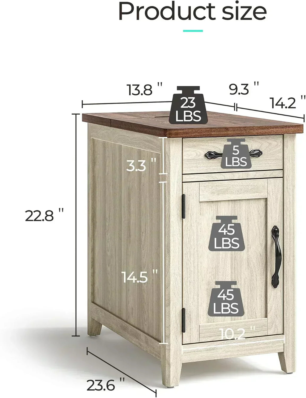 Farmhouse End Table Narrow Side Table Small Nightstand wourant