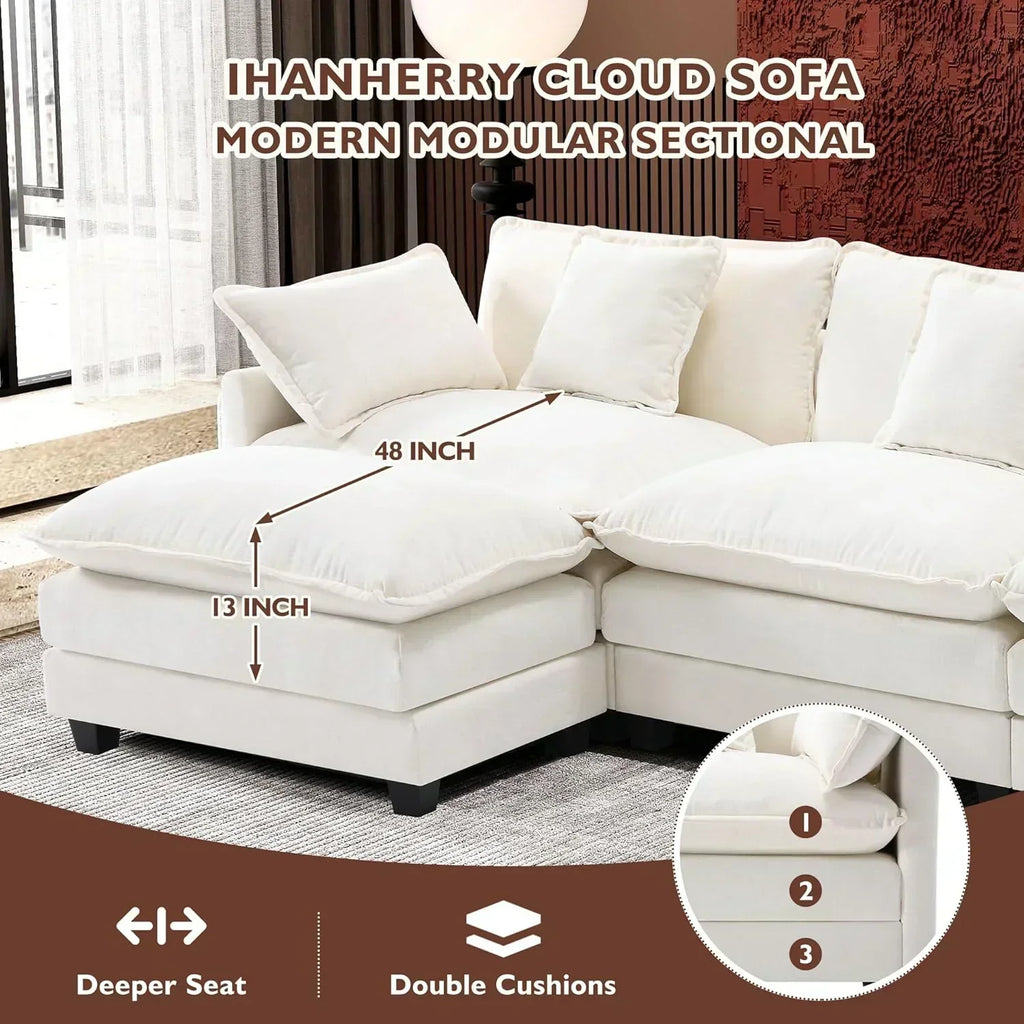 111.4 Inch L Shaped Modern Sofa Modular Cloud Sofa with Ottoman 4 Seater Chenille Deep Seat Sofa wourant