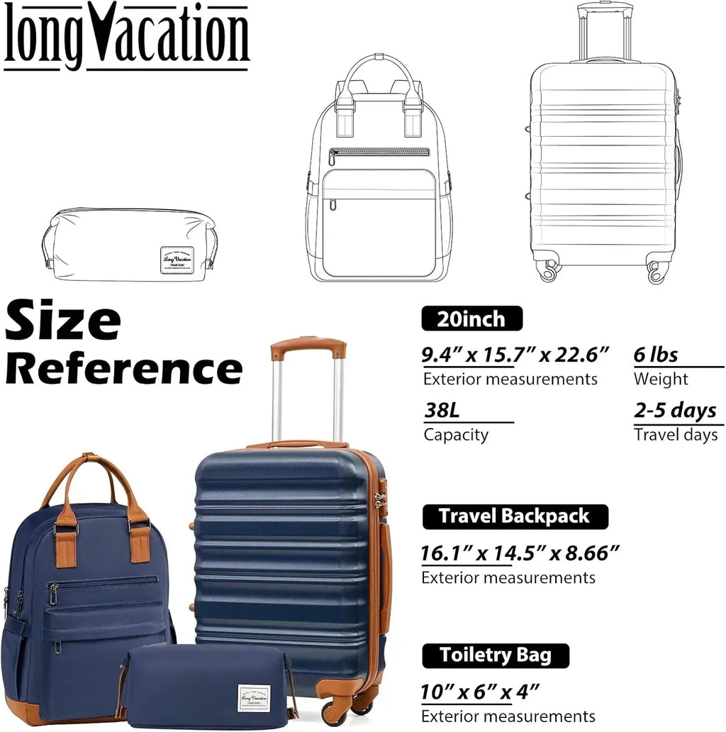 LONG VACATION 6 Piece Luggage Set Carry on Suitcase with ABS+PC hardshell Spinner Wheels wourant