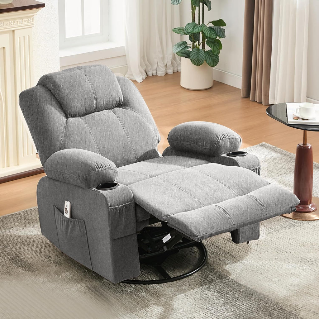 Large Swivel Rocking Recliner with Massage Function 360 Degree Swivel Rocking Single Sofa wourant