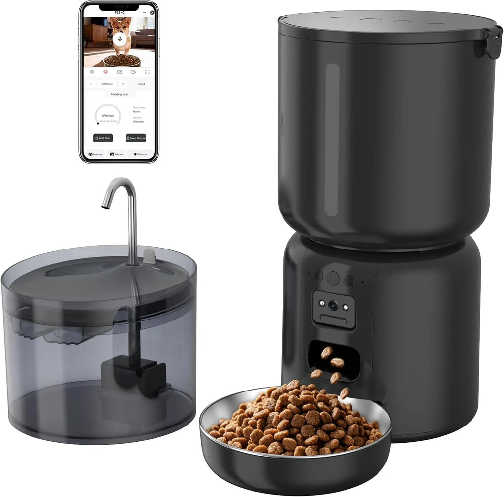 4L Cat Feeder and Water Dispenser Set with 2MP Camera WiFi App Control Single Plug anfaavocat