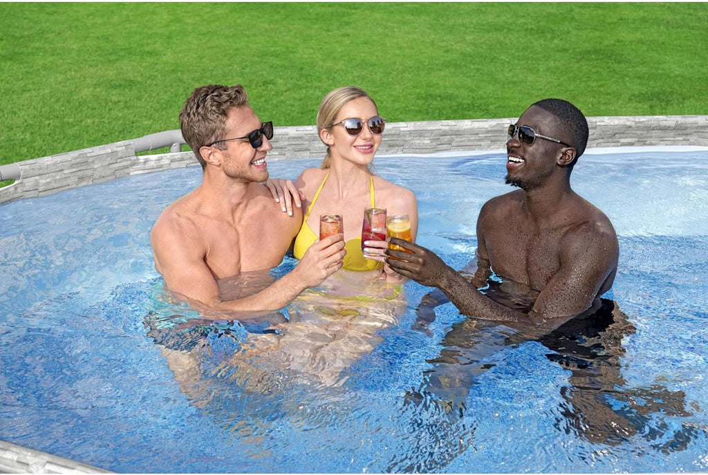 Power Steel Swim Vista Series II 14' x 8' 2" x 39.5" Above Ground Outdoor Swimming Pool Set wourant