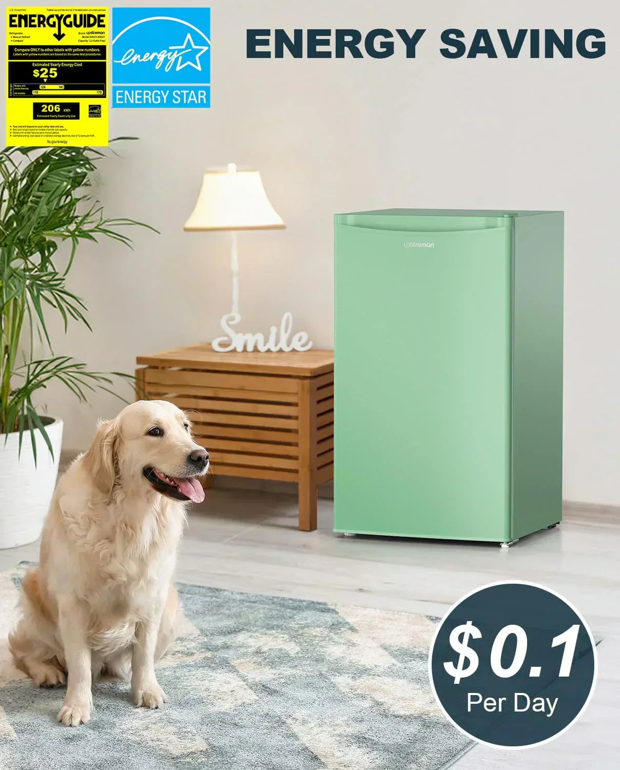 Upstreman 3.2 Cu.Ft Mini Fridge Freezer Single Door Fridge Dorm Fridge Adjustable Thermostat wourant