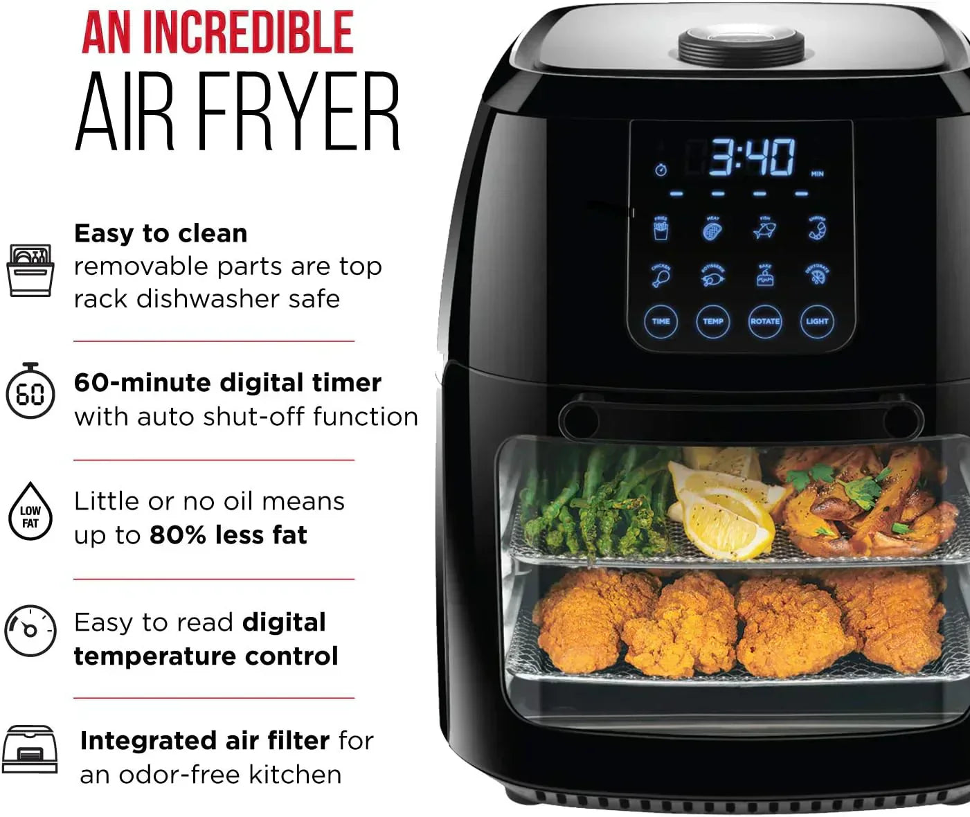 Chefman Compact 6.3-Quart Digital Air Fryer with Rotisserie Dehydrator and Convection Oven wourant